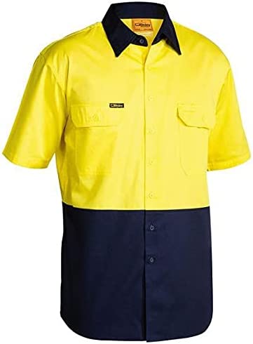 BISLEY WORKWEAR Men's Two Tone Hi Vis Cool Lightweight Drill Shirt - Short Sleeve