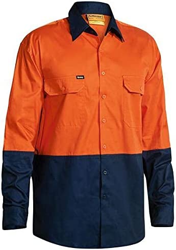 BISLEY WORKWEAR Men's BS6895_TT01 Two Tone HI VIS Cool Lightweight Drill Shirt - Long Sleeve Assorted 2 Ventilation