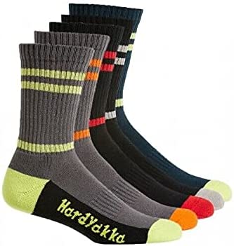 5 x Unisex Hard Yakka Crew Work Multi-Coloured Workwear Socks