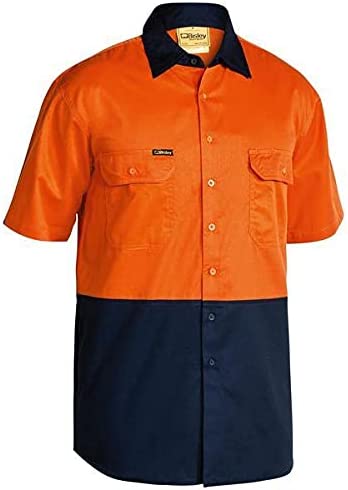 BISLEY WORKWEAR Men's Two Tone Hi Vis Cool Lightweight Drill Shirt - Short Sleeve