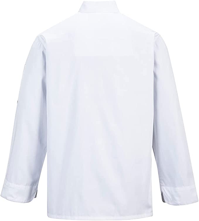 Portwest Unisex Somerset Chefs Jacket, Long Sleeve White, Black