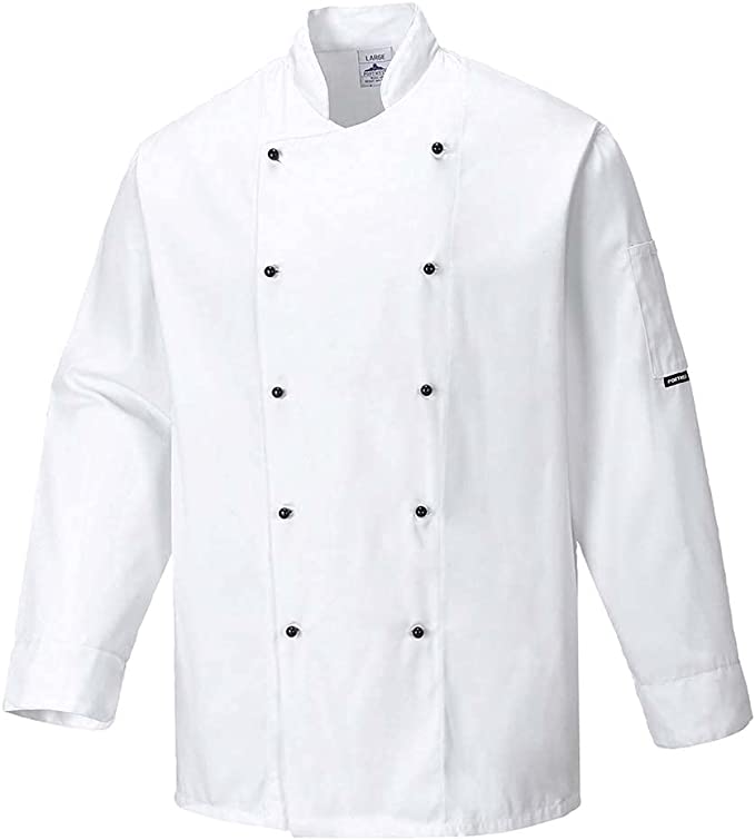 Portwest Unisex Somerset Chefs Jacket, Long Sleeve White, Black