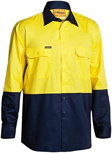 BISLEY WORKWEAR Men's BS6895_TT01 Two Tone HI VIS Cool Lightweight Drill Shirt - Long Sleeve Assorted 2 Ventilation