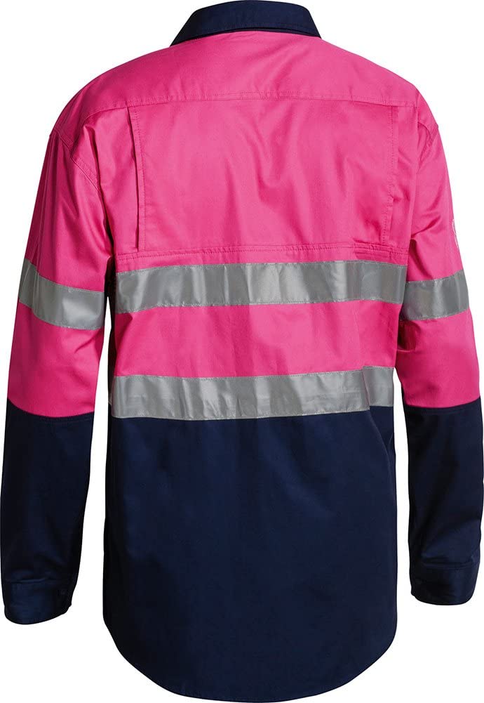 BISLEY WORKWEAR Men's 3M Taped Two Tone Hi Vis Cool Lightweight Shirt with Nbcf Embroidery - Long Sleeve