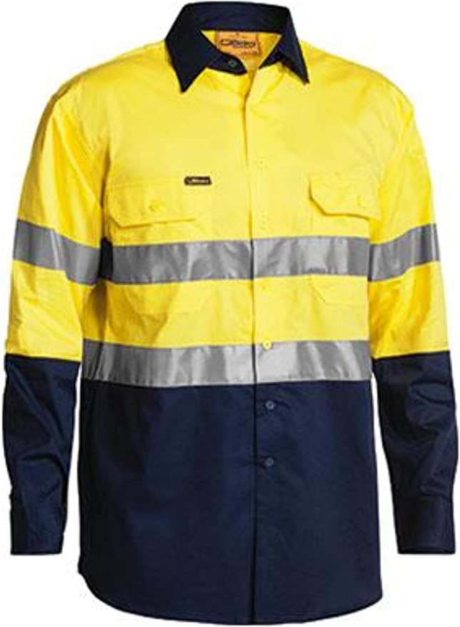 BISLEY WORKWEAR Men's BS6896_TT01 3M Taped Two Tone HI VIS Cool Lightweight Shirt - Long Sleeve Assorted