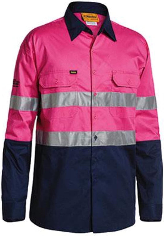 BISLEY WORKWEAR Men's 3M Taped Two Tone Hi Vis Cool Lightweight Shirt with Nbcf Embroidery - Long Sleeve