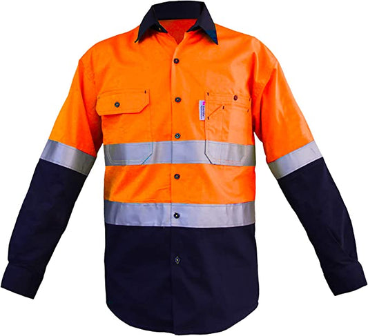 Brand: LANTERN FISH Mens High Visibility Shirts with 3M ScotchliteTM Reflective Tape 100% Cotton Long Sleeve 2 Tone Block Colour