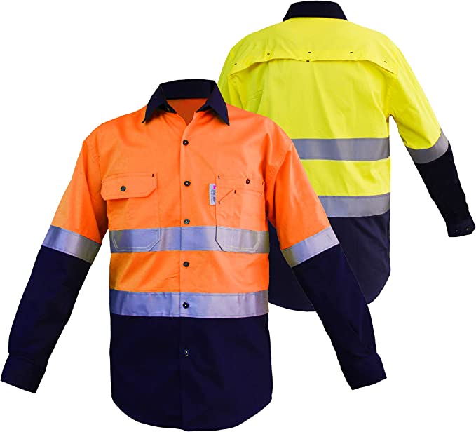 Brand: LANTERN FISH Mens High Visibility Shirts with 3M ScotchliteTM Reflective Tape 100% Cotton Long Sleeve 2 Tone Block Colour