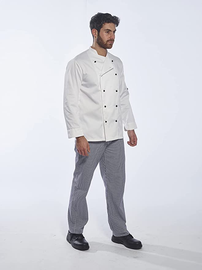 Portwest Unisex Somerset Chefs Jacket, Long Sleeve White, Black