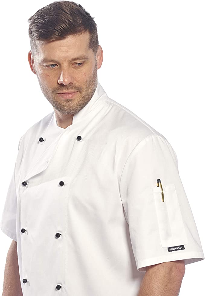 Portwest Unisex Kent Chefs Jacket Short Sleeve