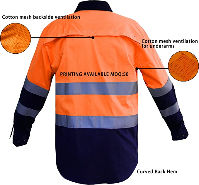 Brand: LANTERN FISH Mens High Visibility Shirts with 3M ScotchliteTM Reflective Tape 100% Cotton Long Sleeve 2 Tone Block Colour