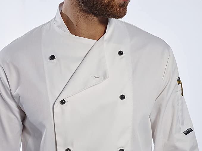 Portwest Unisex Somerset Chefs Jacket, Long Sleeve White, Black